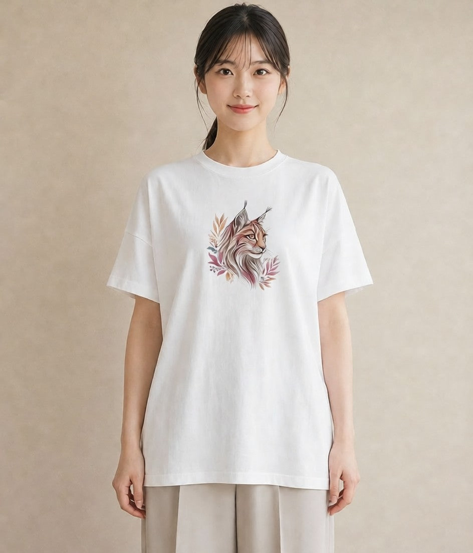 半袖Tシャツ レディース ソマリ 猫 ねこ イラスト カジュアルコーデ 買い物 白T YMAZO