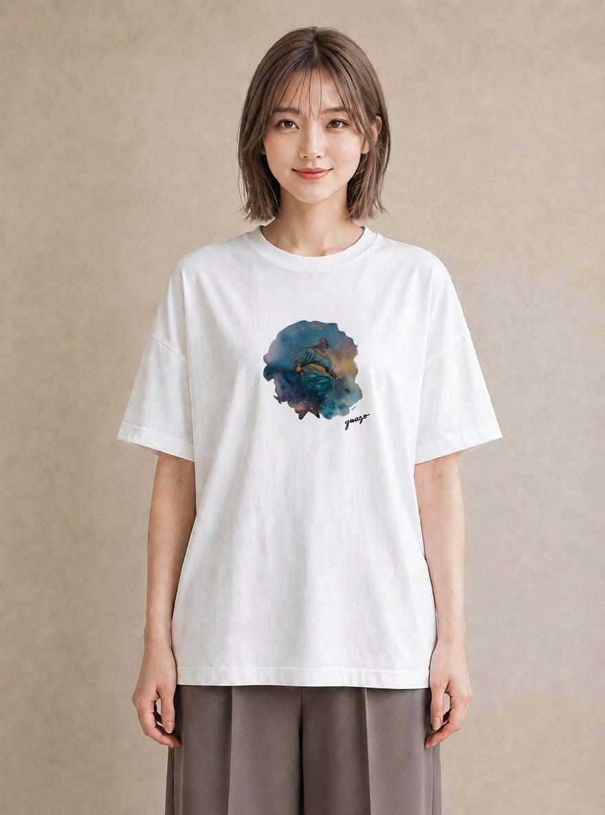 半袖Tシャツ レディース 魚座 星空 宇宙 イラスト 抜け感 ミセス 春コーデ 白T YMAZO