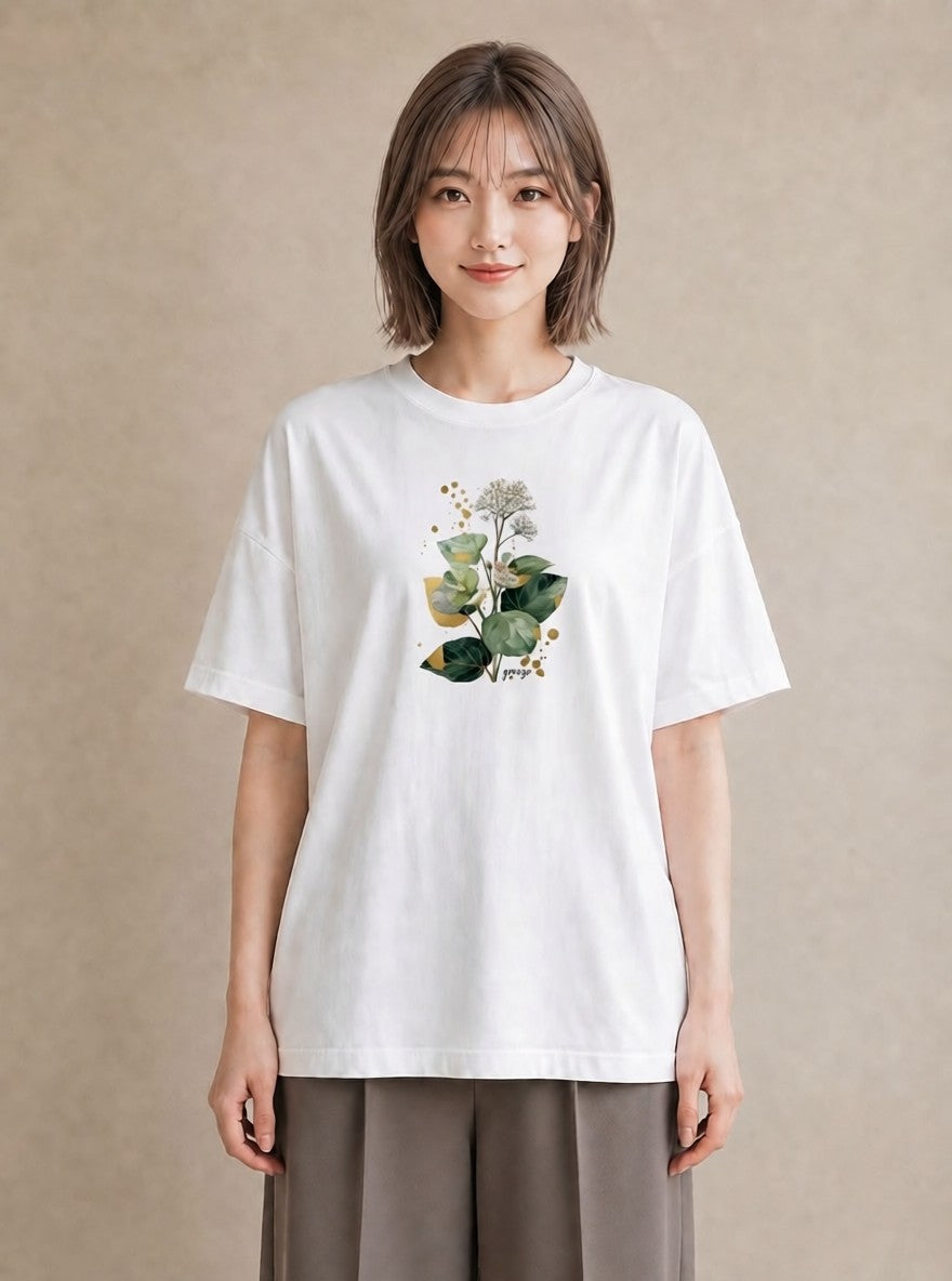 Tシャツ レディース クローバー 四つ葉 花 花柄 イラスト ゆるコーデ デート 帰省 白T YMAZO