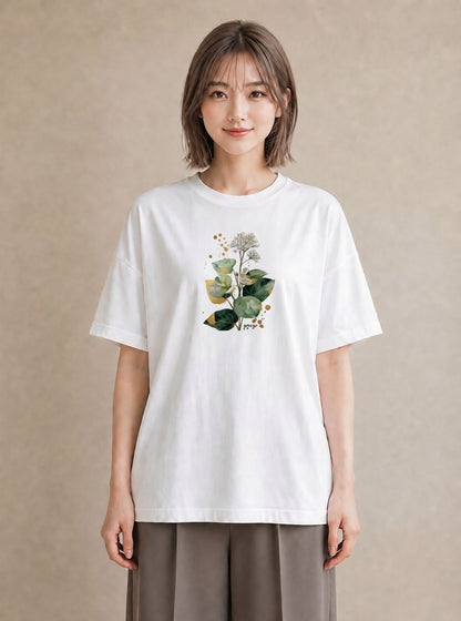 Tシャツ レディース クローバー 四つ葉 花 花柄 イラスト ゆるコーデ デート 帰省 白T YMAZO