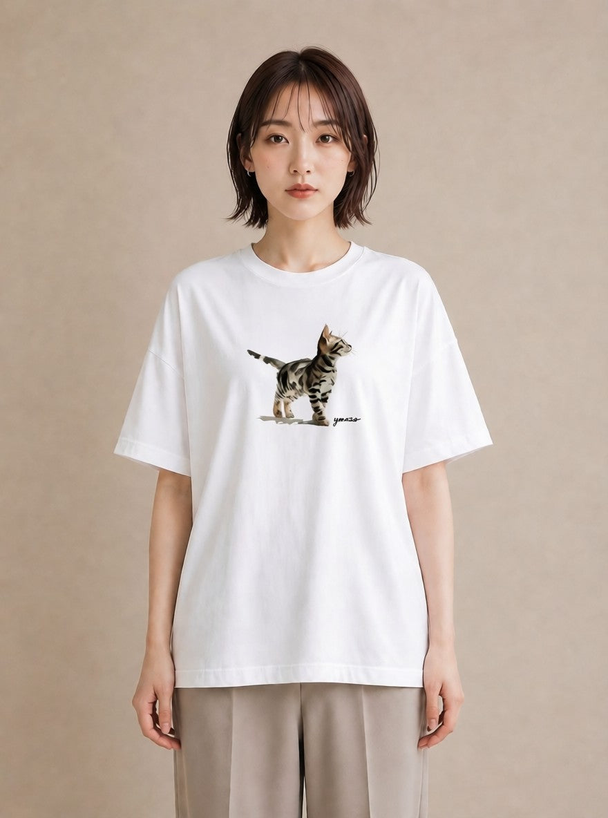 グラフィックTシャツ レディース ブリティッシュショートヘア 猫 ねこ イラスト シンプル 送別ギフト 通勤 白T YMAZO