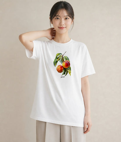 プリントTシャツ レディース もも 食べ物 フード イラスト レイヤード 友達ギフト 白T YMAZO
