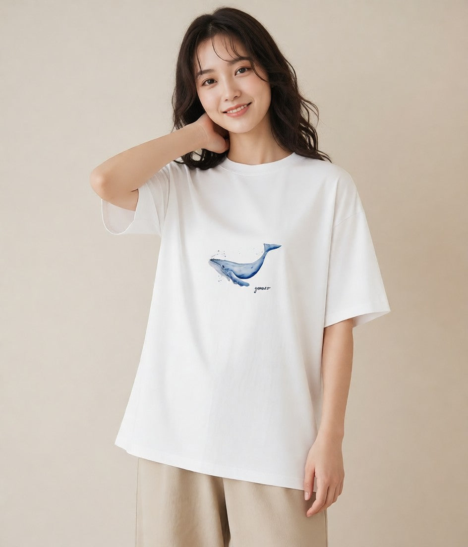 デザインTシャツ レディース ジンベエザメ 海の生き物 海 イラスト ラフ 親子 20代 白T YMAZO