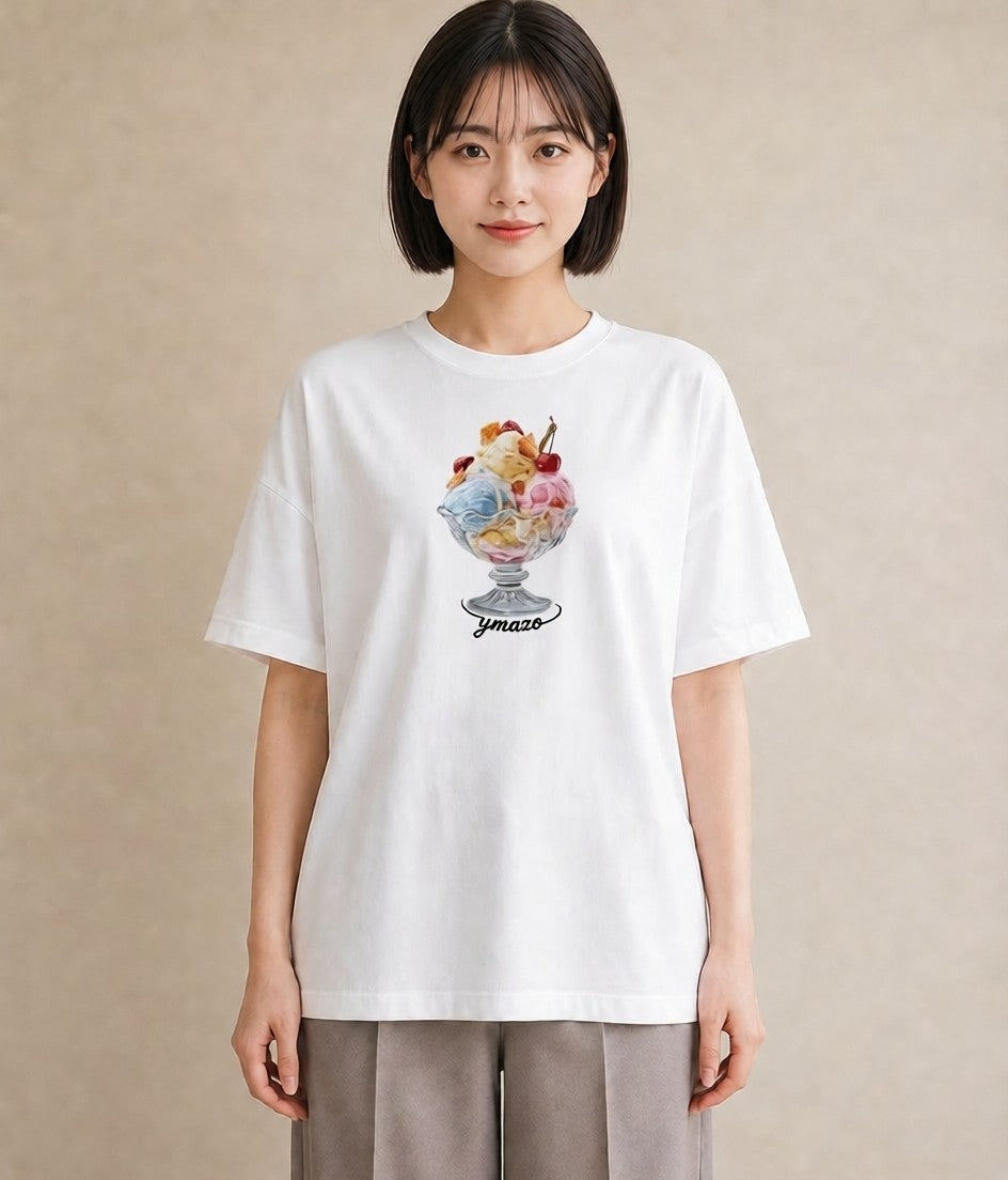 デザインTシャツ レディース ソフトクリーム 食べ物 フード イラスト フェミニン お出かけ 普段着 白T YMAZO