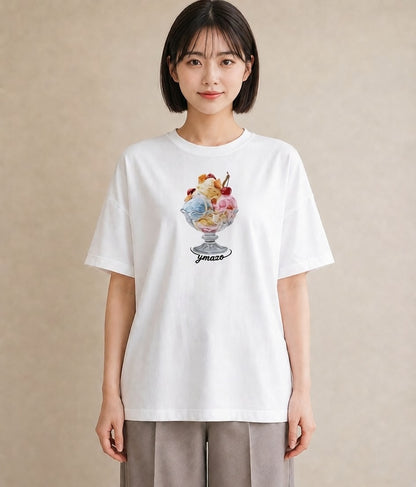 デザインTシャツ レディース ソフトクリーム 食べ物 フード イラスト フェミニン お出かけ 普段着 白T YMAZO