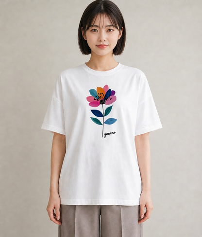 プリントTシャツ レディース 花 花柄 イラスト 韓国風 女子会 お揃い 白T