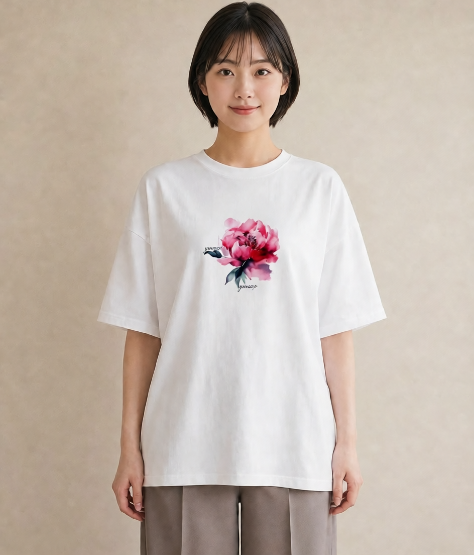 半袖Tシャツ レディース カーネーション 花 花柄 イラスト 休日コーデ ママ カフェ服 白T