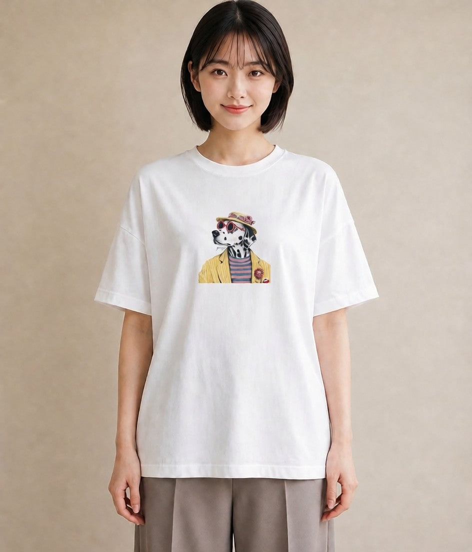 グラフィックTシャツ レディース ダルメシアン 犬 いぬ イラスト 個性的 友達ギフト 部屋着 白T YMAZO