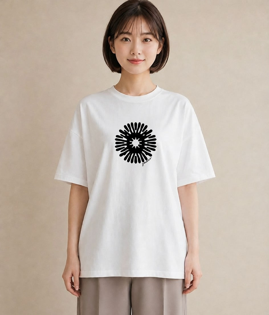 デザインTシャツ レディース 扇子 そよ風 ナチュラル アンティーク イラスト ラフ お揃い 親子 白T YMAZO