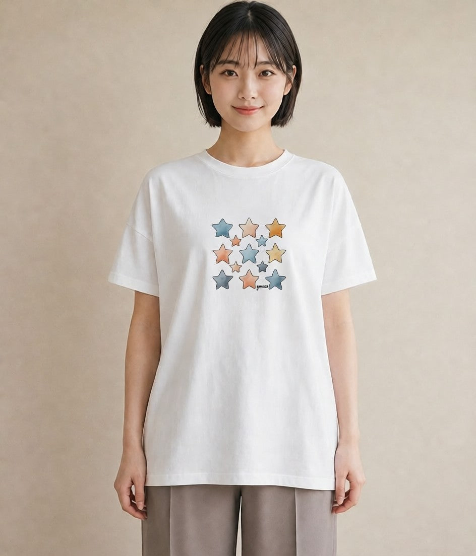 プリントTシャツ レディース 射手座 星空 宇宙 イラスト 休日コーデ 帰省 ラフ 白T YMAZO