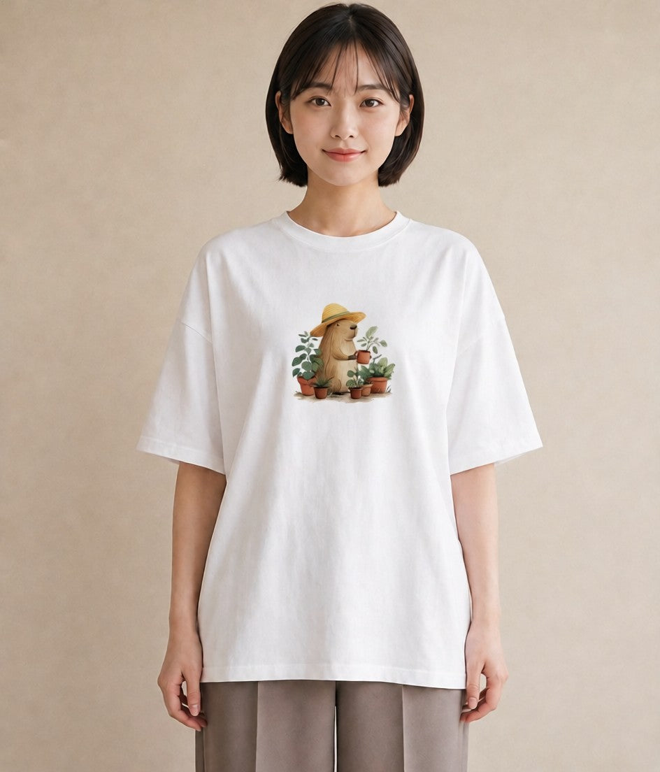 プリントTシャツ レディース モルモット ペット 動物 イラスト モード 海 カフェ巡り 白T YMAZO