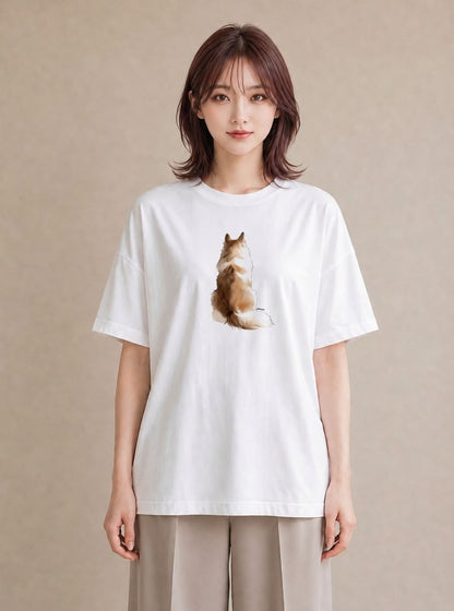 半袖Tシャツ レディース 子犬 犬 いぬ イラスト 北欧風 週末コーデ 敬老の日 白T YMAZO