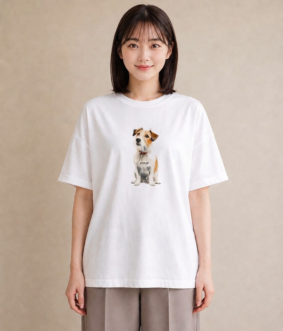 半袖Tシャツ レディース ジャックラッセルテリア 犬 いぬ イラスト 抜け感 週末コーデ 敬老の日 白T YMAZO
