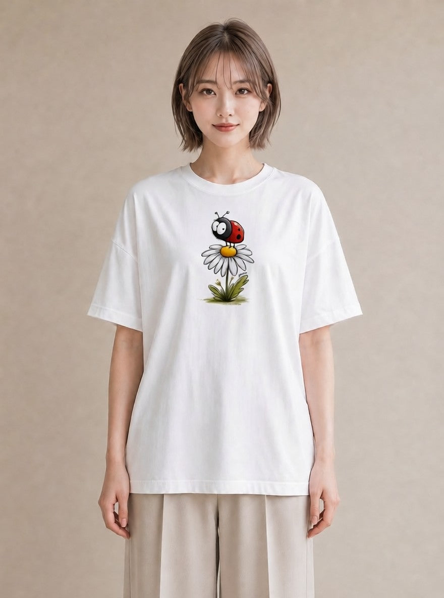 Tシャツ レディース てんとう虫 昆虫 虫 イラスト ニュアンス 親子 20代 白T YMAZO