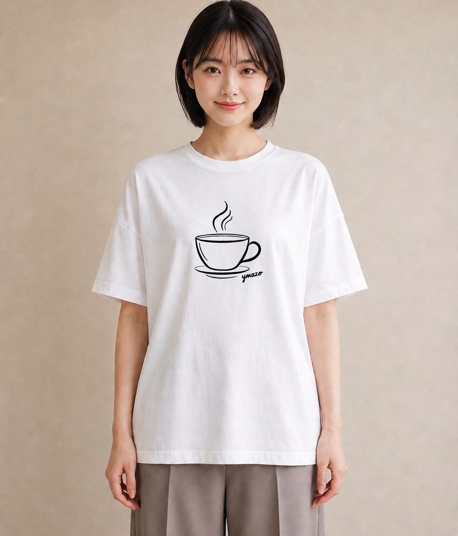 プリントTシャツ レディース コーヒー カフェ 珈琲 イラスト 通勤 在宅 白T YMAZO