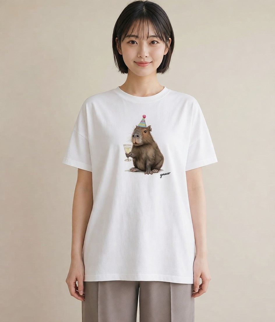 Tシャツ レディース モルモット ペット 動物 イラスト ヴィンテージ風 レイヤード 友達ギフト 白T YMAZO