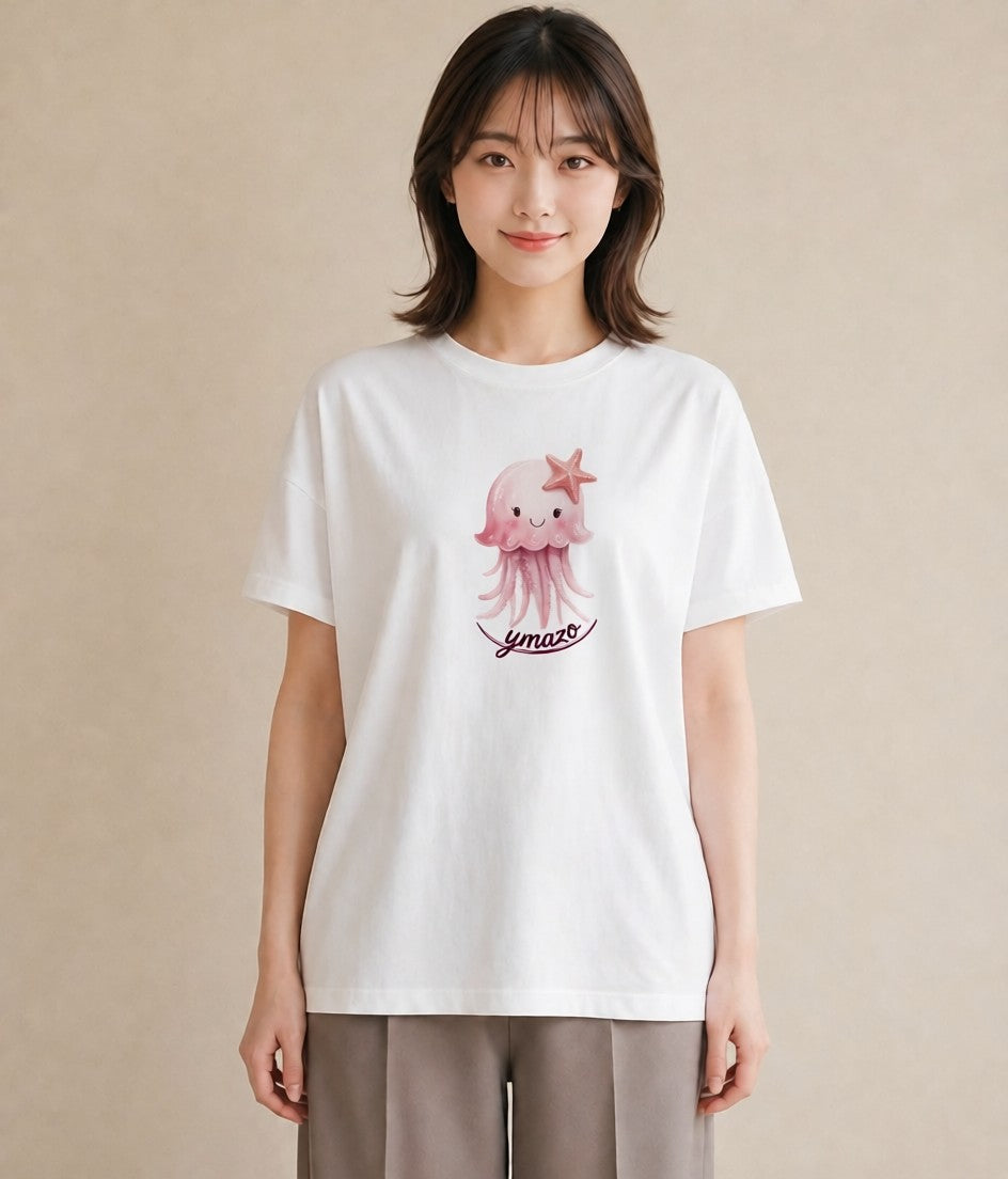 グラフィックTシャツ レディース タコ 海の生き物 海 イラスト 上品 買い物 夏コーデ 白T YMAZO
