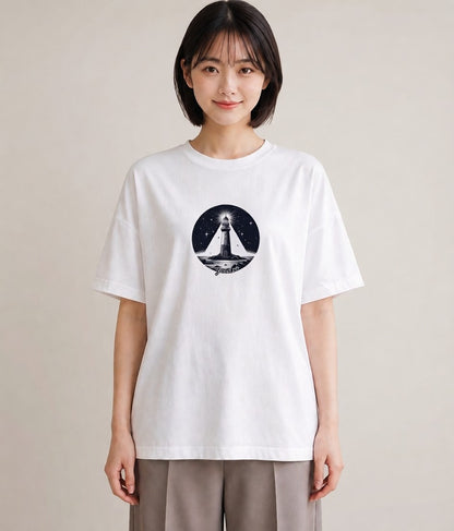 Tシャツ レディース 灯台 霧 海 ナチュラル アンティーク イラスト ニュアンス 通勤 在宅 白T YMAZO