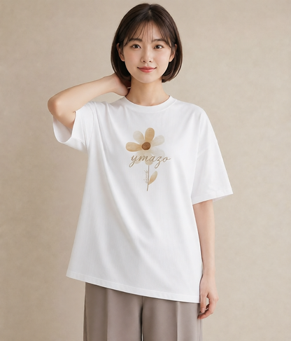 グラフィックTシャツ レディース 花 花柄 イラスト フェミニン 通学 誕生日プレゼント 白T