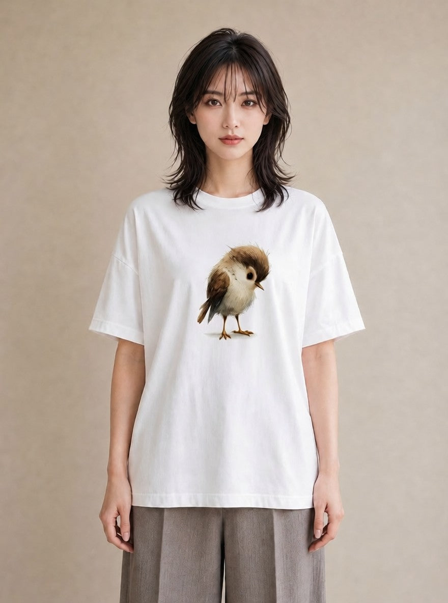 半袖Tシャツ レディース 文鳥 ペット 動物 イラスト 可愛い 旅行用 海 白T YMAZO