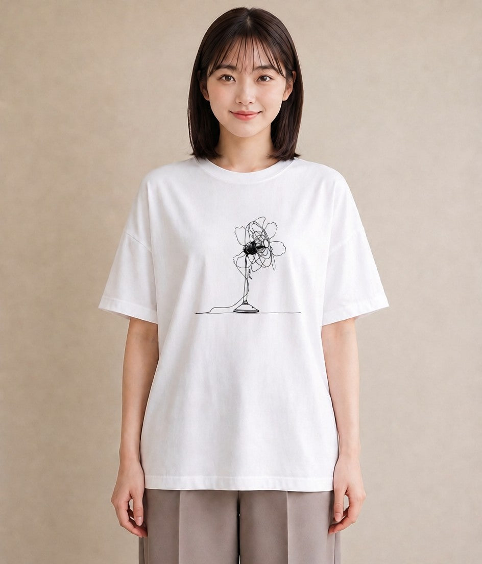 プリントTシャツ レディース 扇子 そよ風 ナチュラル アンティーク イラスト 女性向けギフト 散歩 白T YMAZO