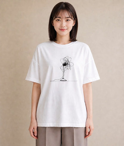 プリントTシャツ レディース 扇子 そよ風 ナチュラル アンティーク イラスト 女性向けギフト 散歩 白T YMAZO
