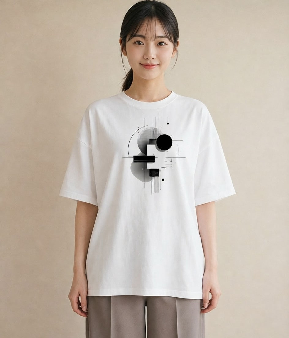 デザインTシャツ レディース 幾何学 ミニマル ジオメトリック イラスト カジュアル 女性向けギフト 散歩 白T YMAZO