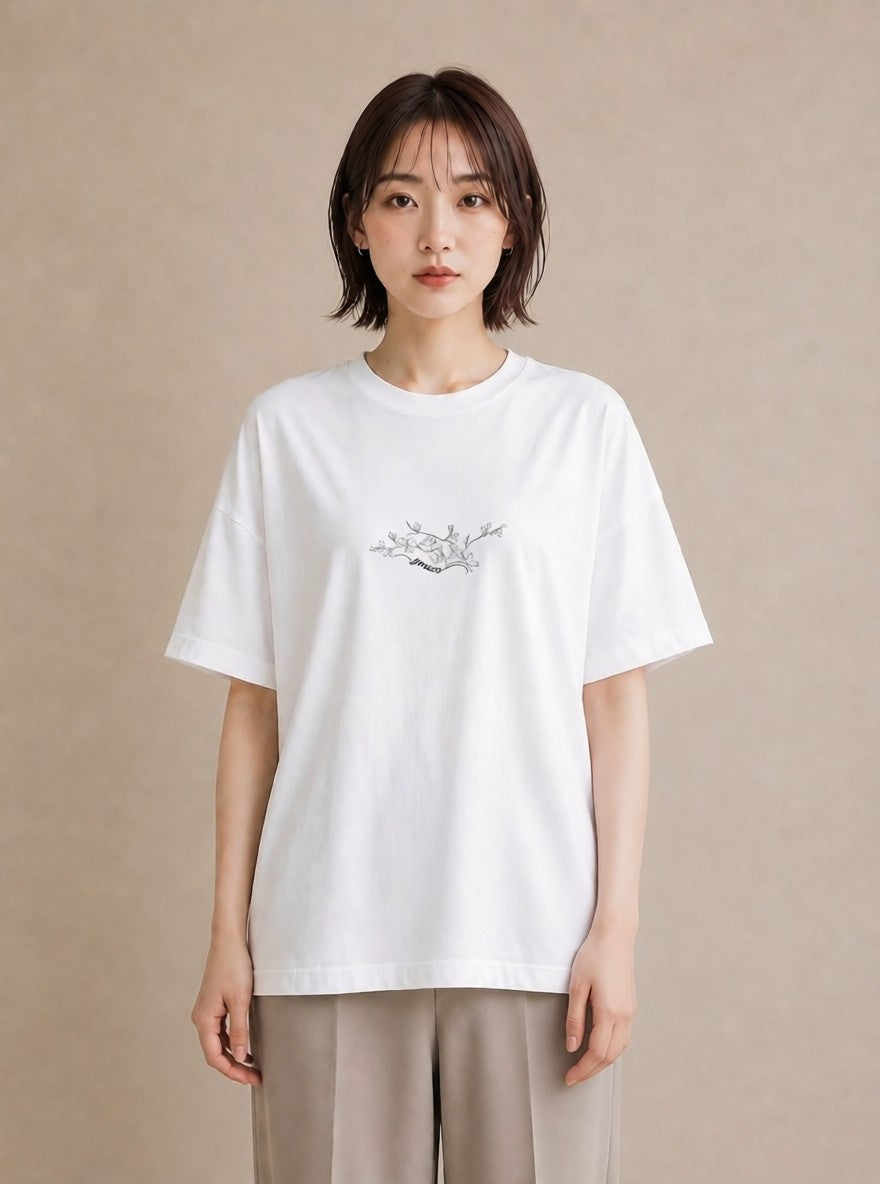 プリントTシャツ レディース さくら 桜 桜の枝 イラスト 淡色 カフェ服 クリスマス 白T YMAZO