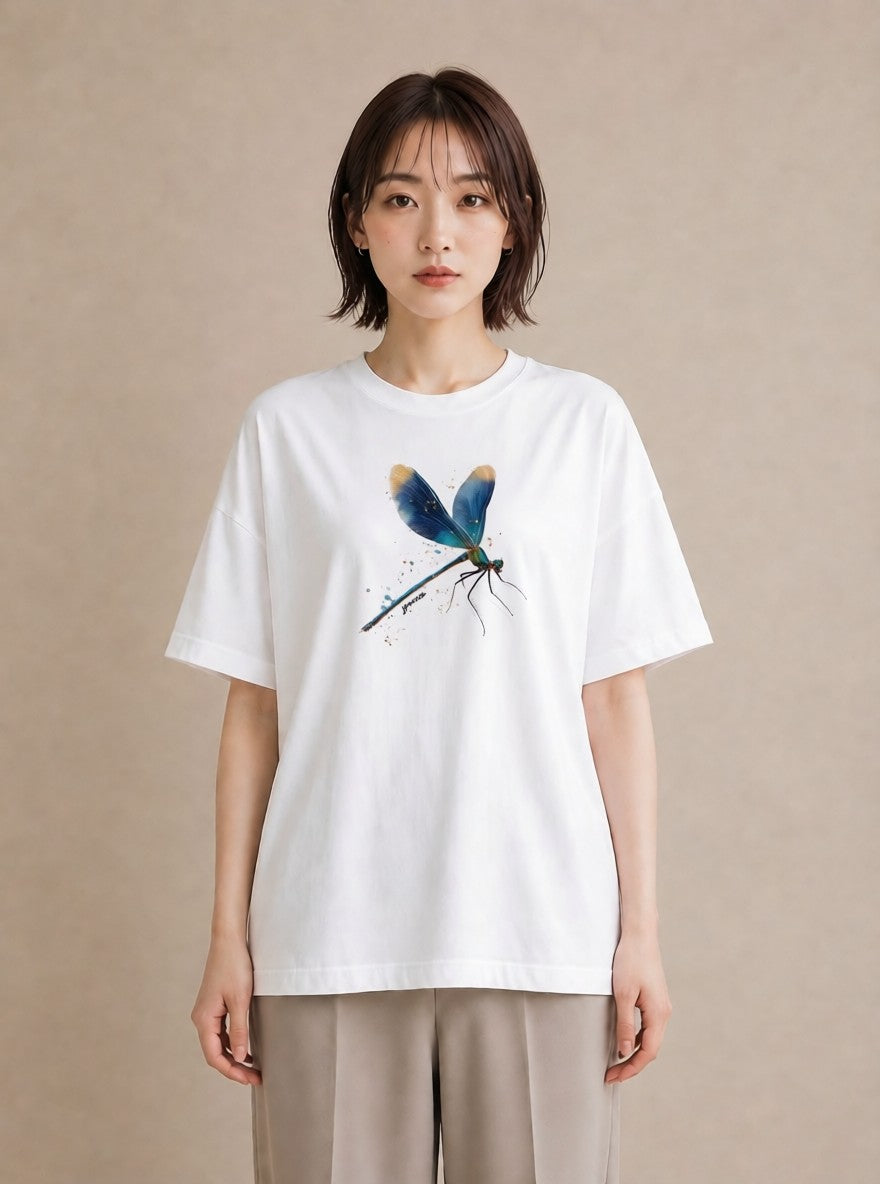Tシャツ レディース ホタル 昆虫 虫 イラスト ラフカジュアル 買い物 夏コーデ 白T YMAZO