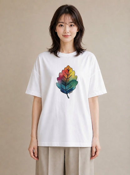 グラフィックTシャツ レディース 落ち葉 植物 ボタニカル イラスト 上品 誕生日プレゼント 綿100 白T YMAZO