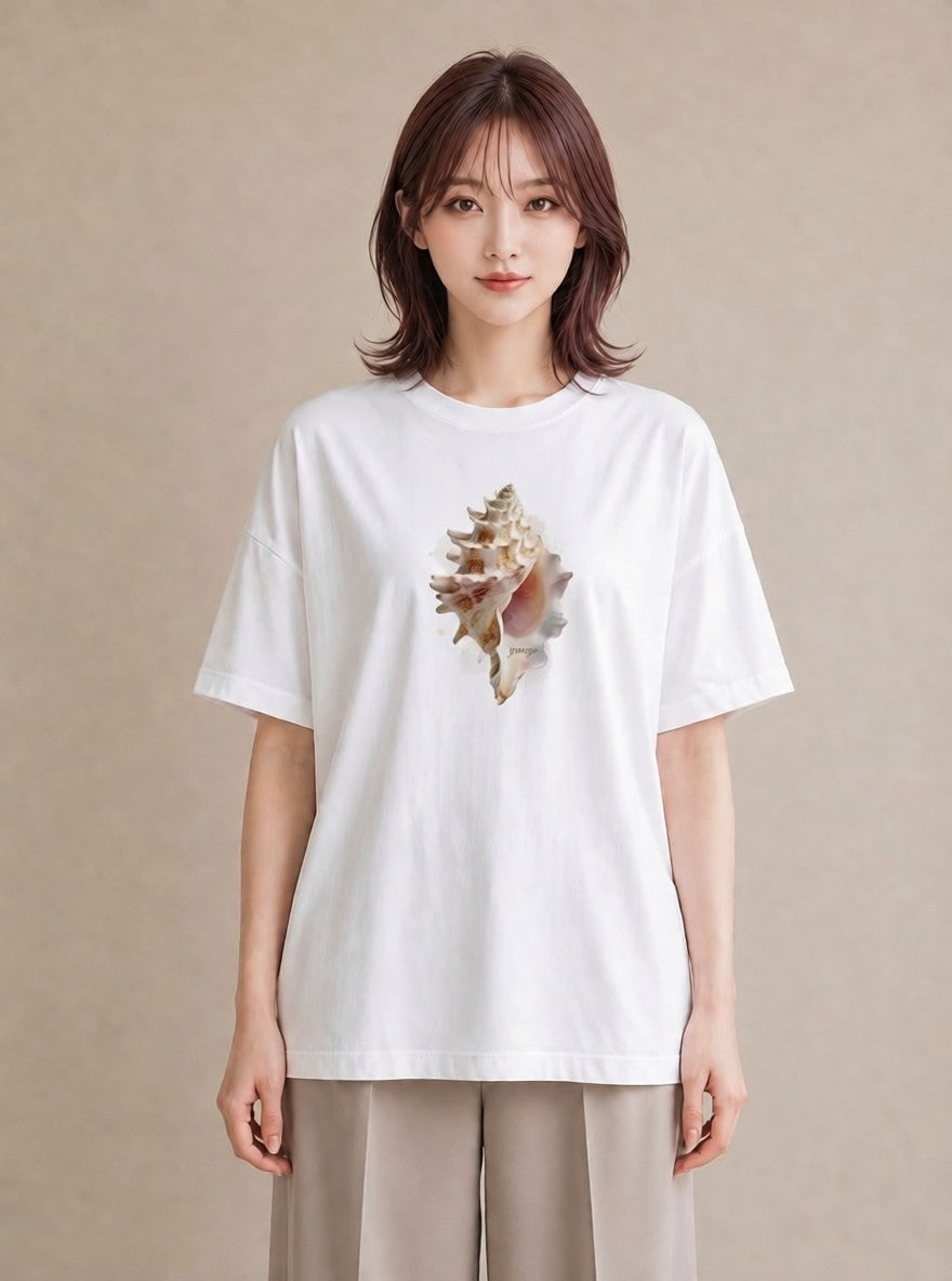 プリントTシャツ レディース 貝 海の生き物 海 イラスト ボタニカル ママ カフェ服 白T YMAZO