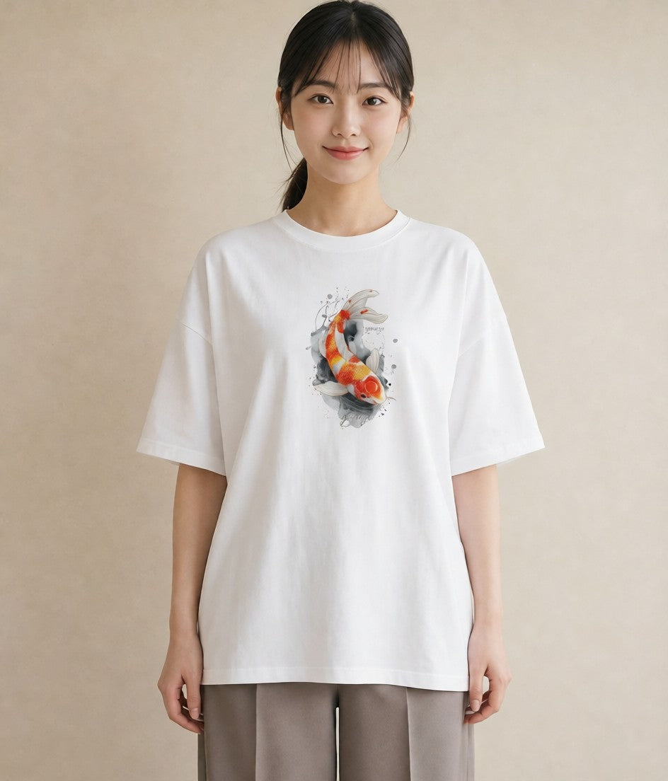 Tシャツ レディース らんちゅう ペット 動物 イラスト 部屋着 女性向けギフト 白T YMAZO