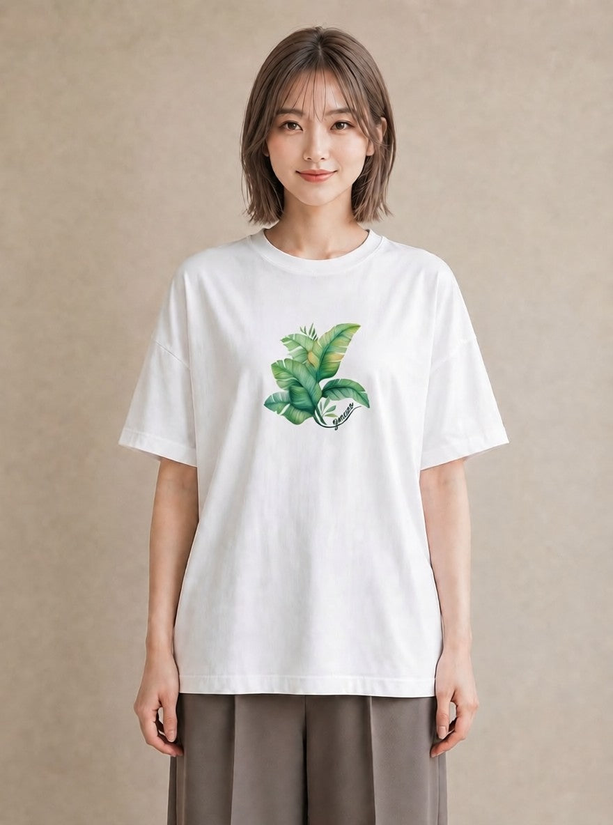 グラフィックTシャツ レディース ボタニカル 植物 イラスト 北欧風 デイリーウェア 休日 白T YMAZO