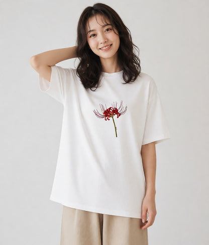 グラフィックTシャツ レディース 彼岸花 花 花柄 イラスト ヴィンテージ風 散歩 お出かけ 白T YMAZO