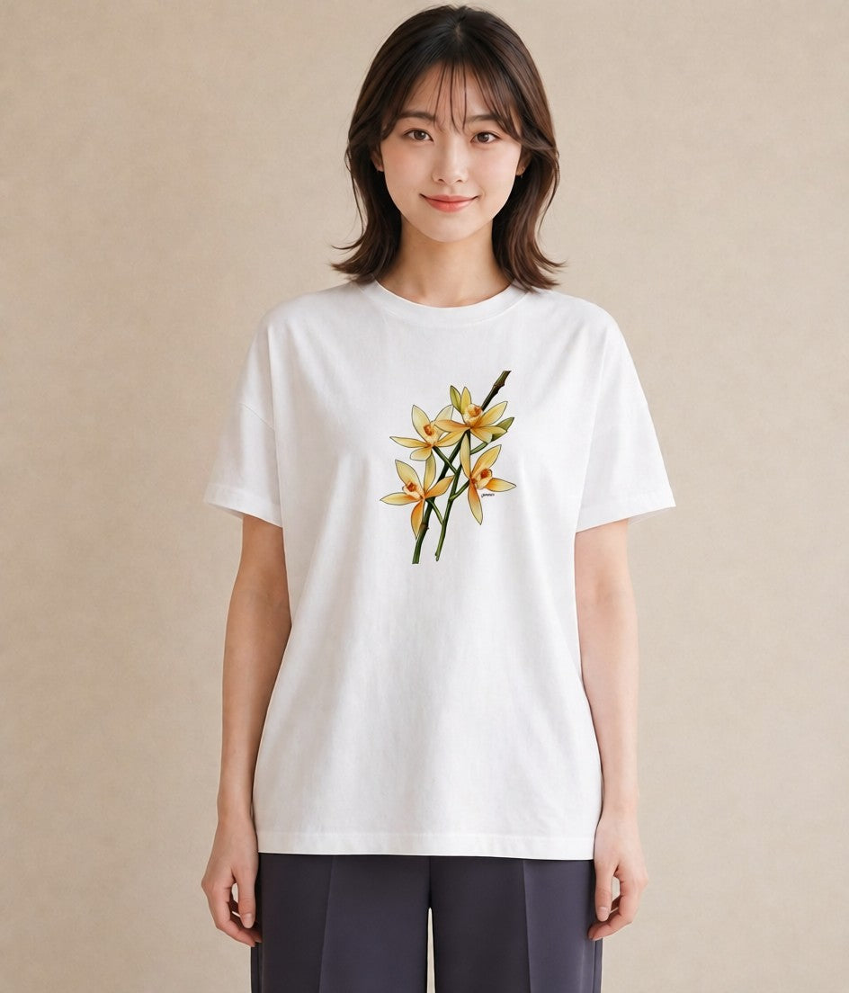 グラフィックTシャツ レディース ゆり 百合 花 花柄 イラスト ラフ カジュアルコーデ 買い物 白T