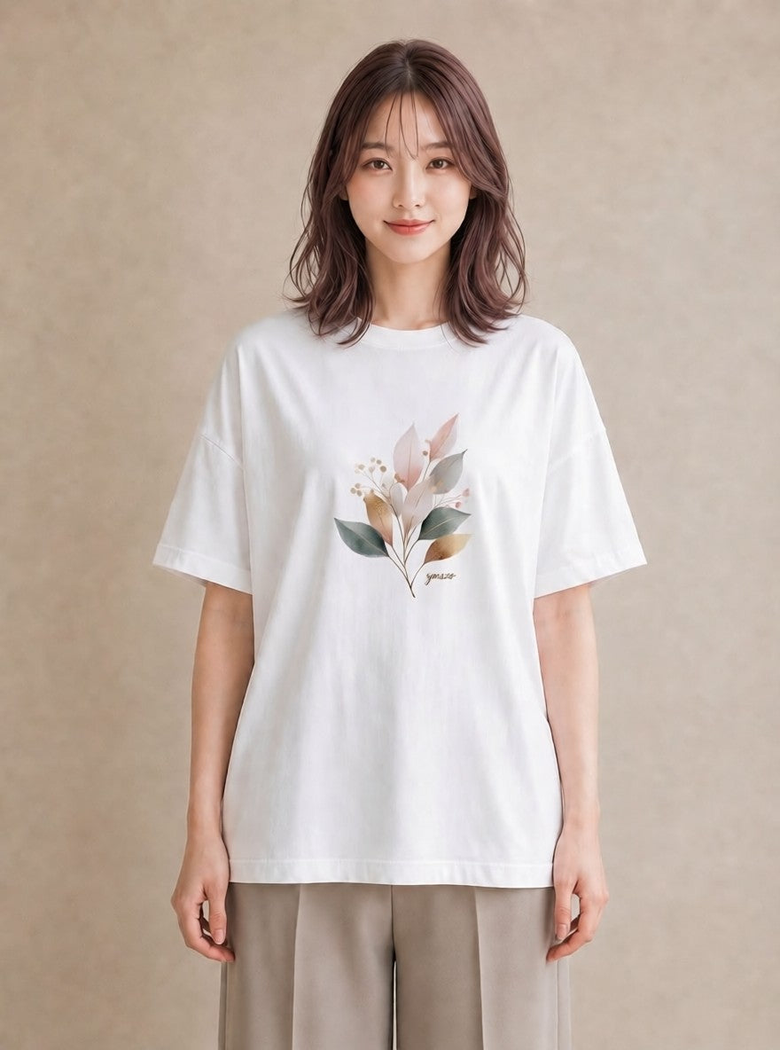 グラフィックTシャツ レディース ユーカリ 植物 ボタニカル イラスト 水彩風 送別ギフト 通勤 白T YMAZO