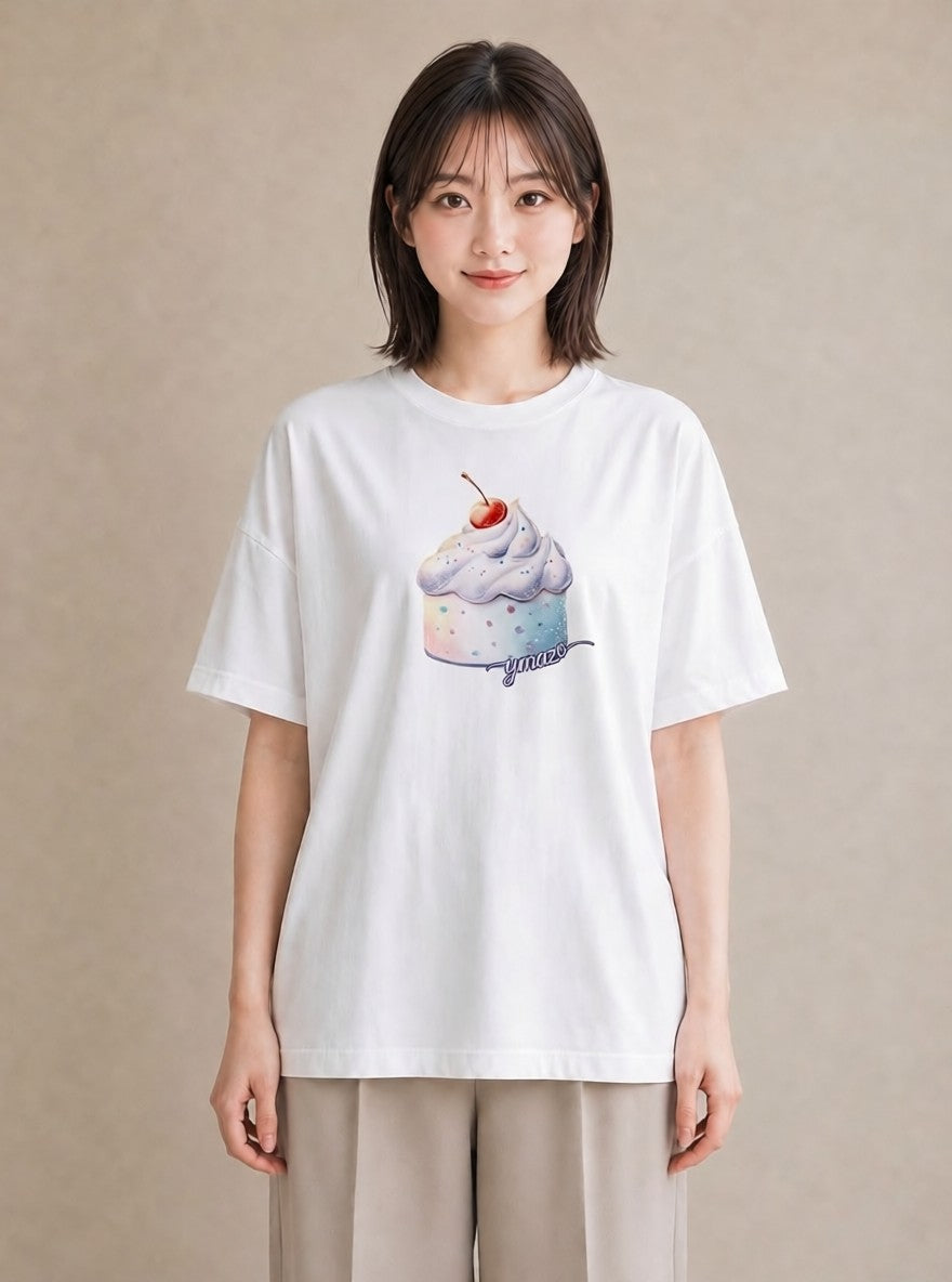 プリントTシャツ レディース アイス 食べ物 フード イラスト きれいめ 帰省 ラフ 白T YMAZO