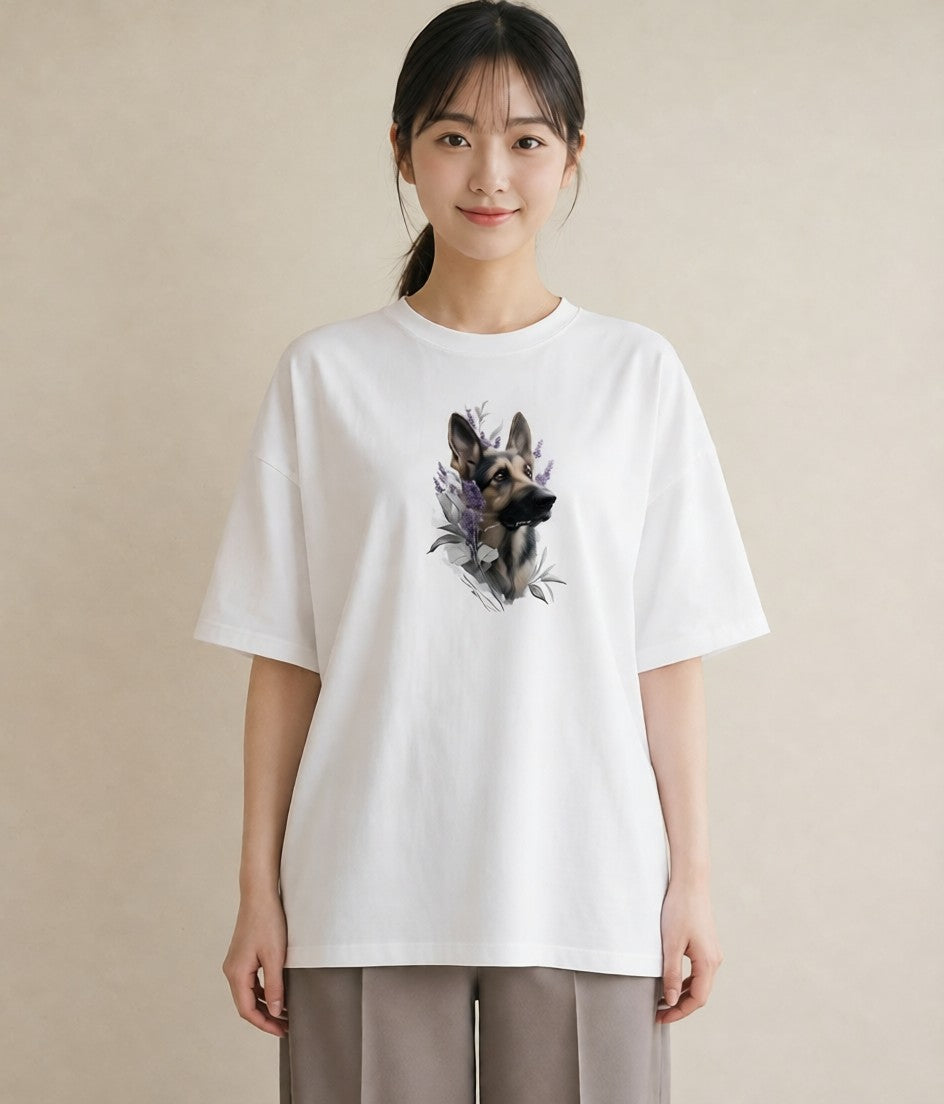 デザインTシャツ レディース ジャーマンシェパード 犬 いぬ イラスト ユニーク 公園 ママ 白T YMAZO
