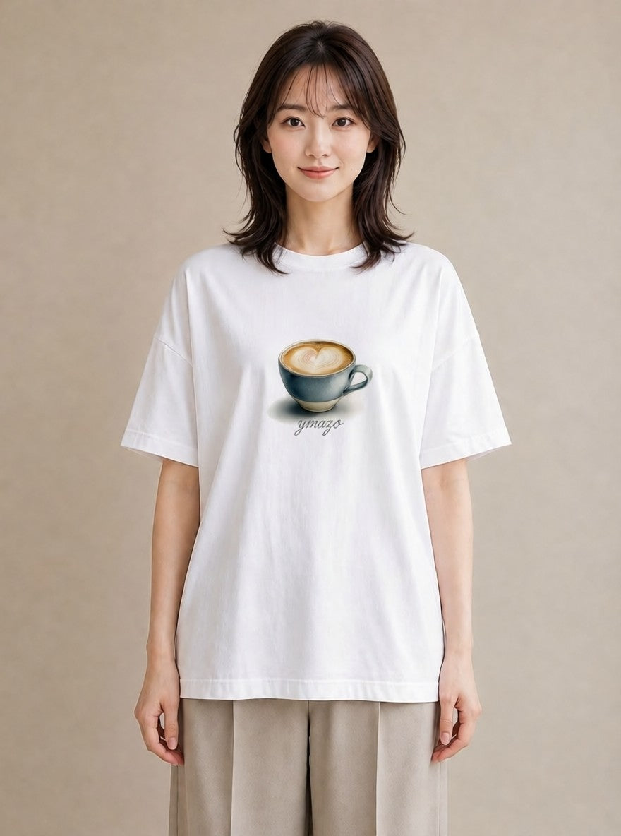 プリントTシャツ レディース コーヒー 珈琲 カフェ 食べ物 フード イラスト ボタニカル レイヤード 友達ギフト 白T YMAZO