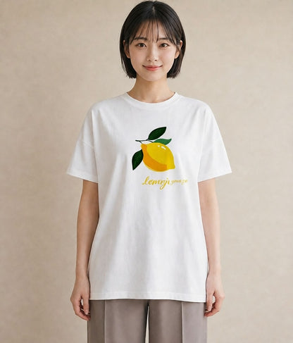 Tシャツ レディース レモン 檸檬 食べ物 フード イラスト シンプル お出かけ 普段着 白T YMAZO