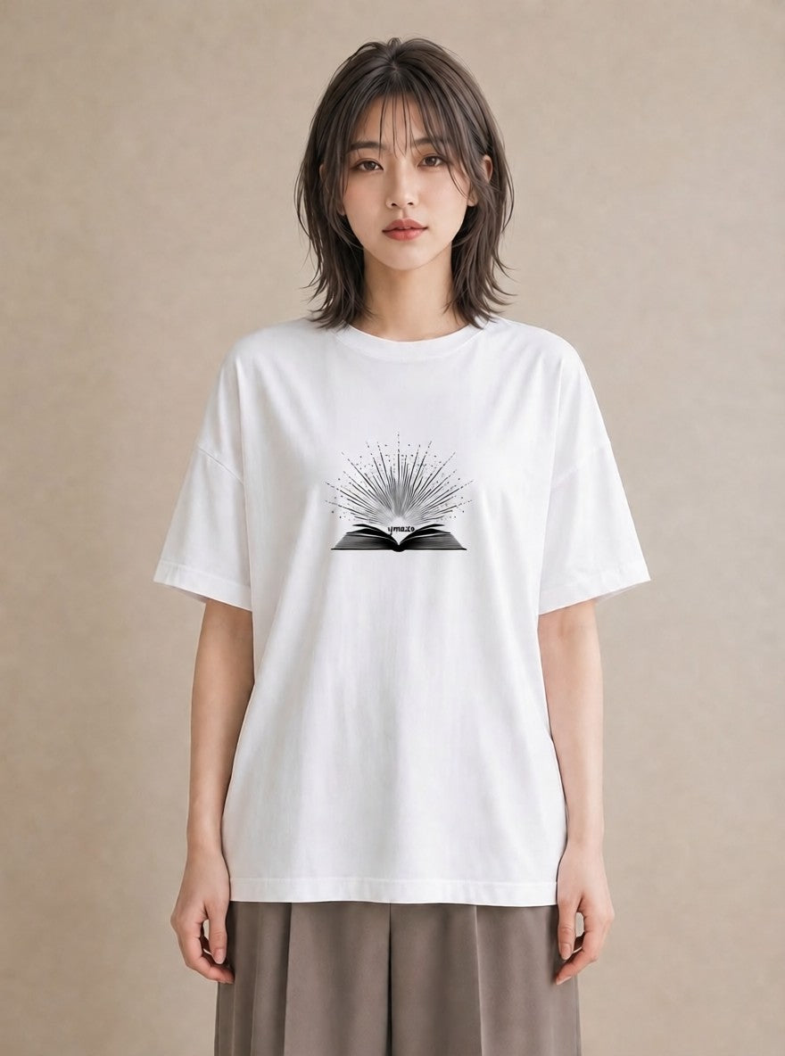 プリントTシャツ レディース 本 読書 ブック イラスト 淡色 ルームウェア ギフト 白T YMAZO