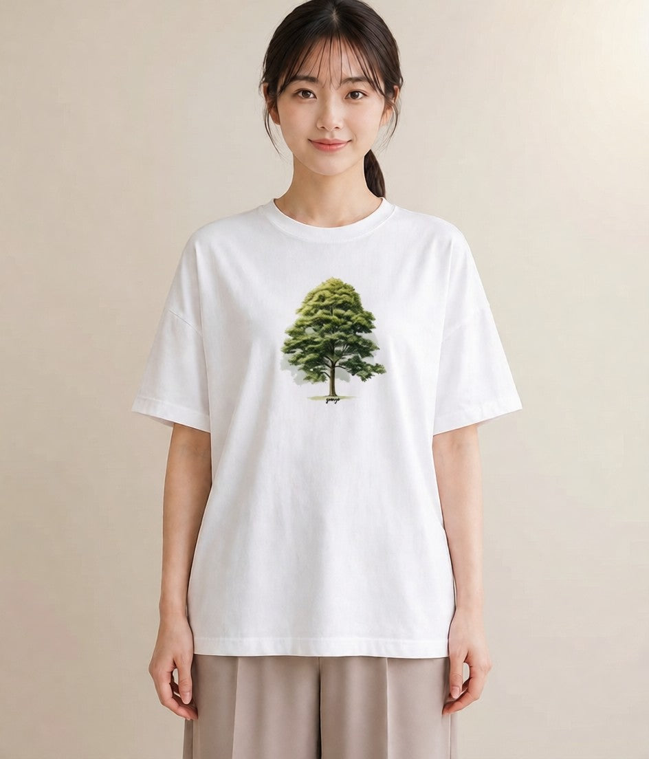 グラフィックTシャツ レディース 木 植物 ボタニカル イラスト ユニーク 20代 カジュアルコーデ 白T YMAZO