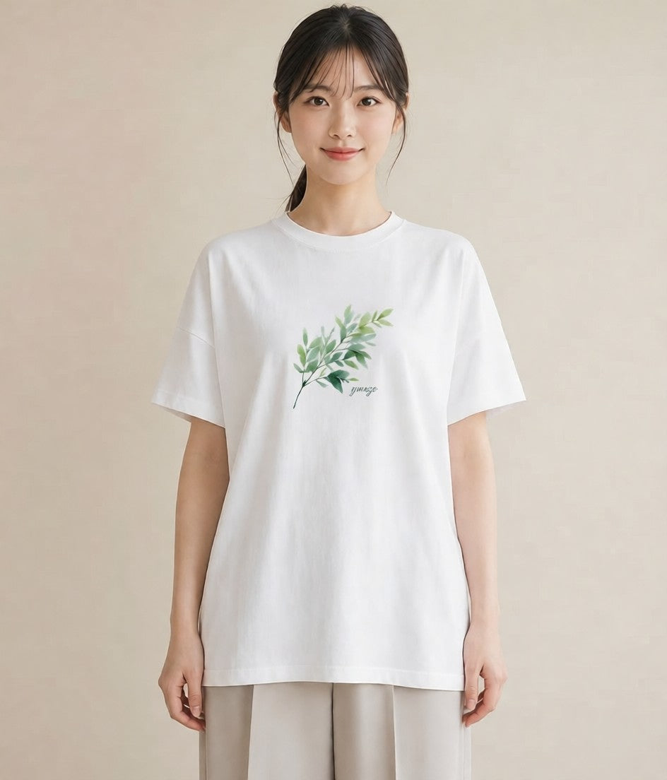 Tシャツ レディース つる 植物 ボタニカル イラスト ペアコーデ 秋コーデ 白T YMAZO
