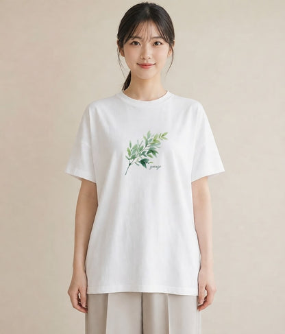 Tシャツ レディース つる 植物 ボタニカル イラスト ペアコーデ 秋コーデ 白T YMAZO