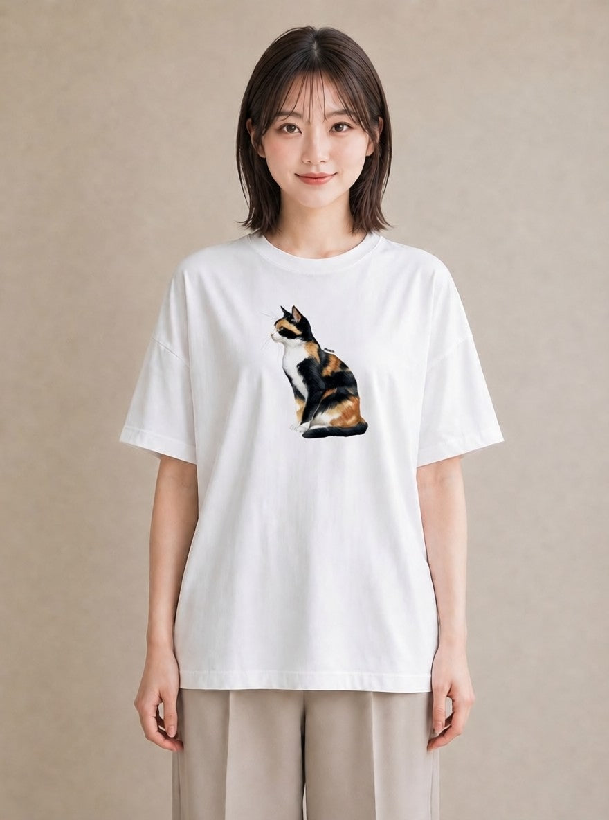 デザインTシャツ レディース 肉球 猫 ねこ イラスト アート風 海 カフェ巡り 白T YMAZO