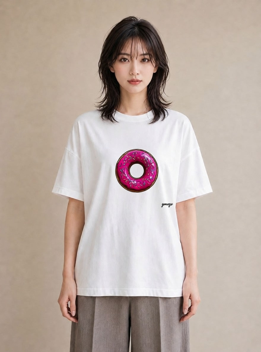 グラフィックTシャツ レディース ドーナツ 食べ物 フード イラスト シック デイリーウェア 休日 白T YMAZO