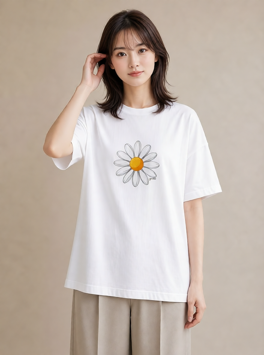 グラフィックTシャツ レディース マーガレット 花 花柄 イラスト 淡色 ラフ レイヤード 白T YMAZO