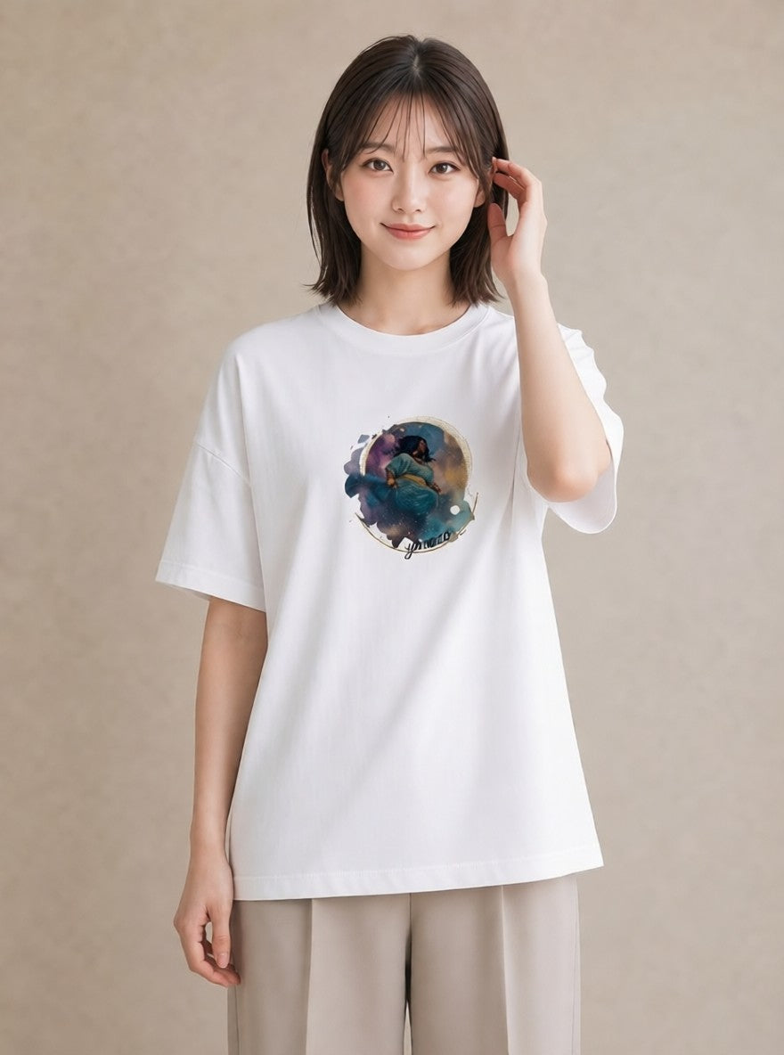 グラフィックTシャツ レディース 双子座 星空 宇宙 イラスト 手描き風 カフェ巡り 女子会 白T YMAZO
