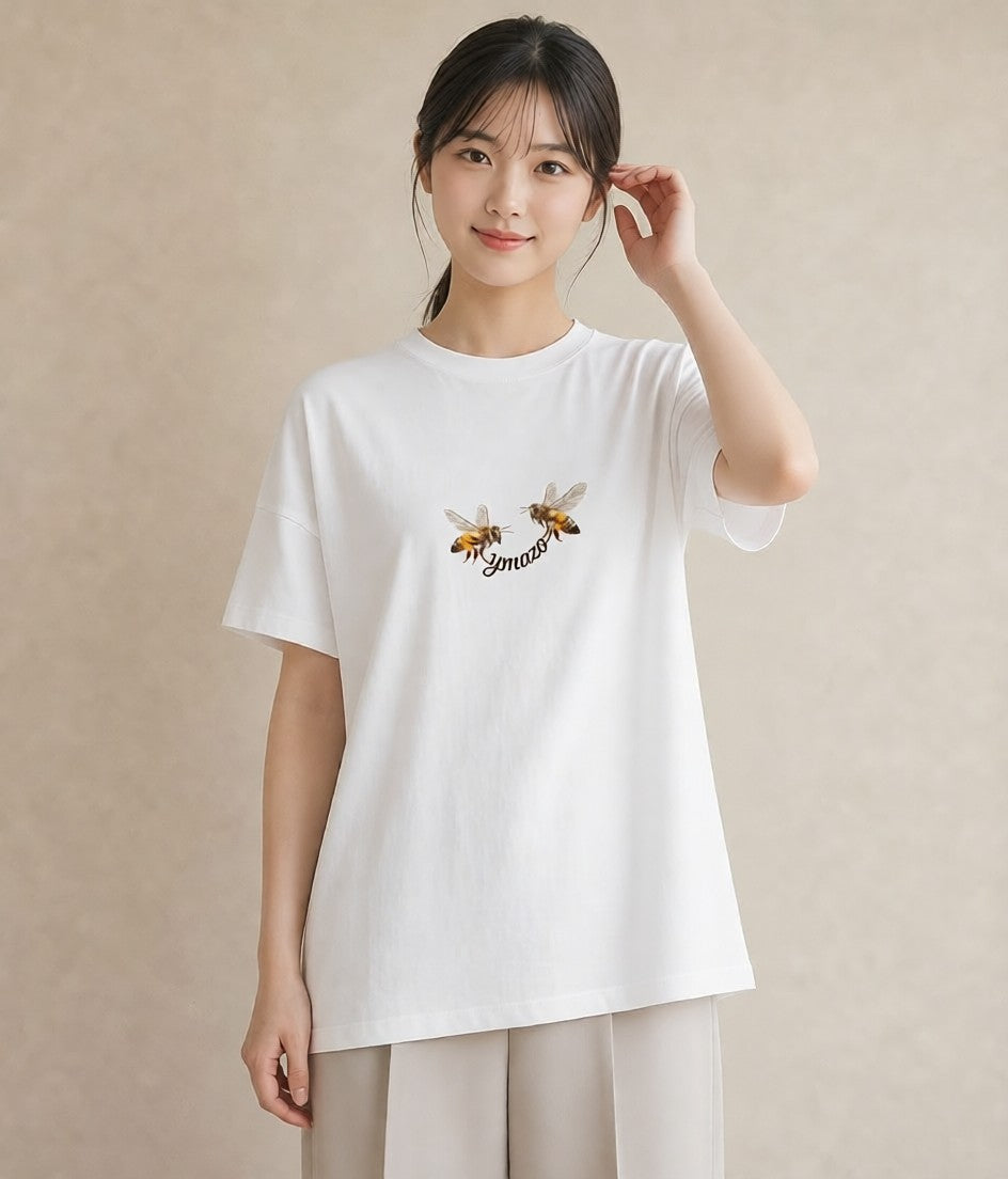 半袖Tシャツ レディース ハニー 食べ物 フード イラスト カジュアル 海 カフェ巡り 白T YMAZO