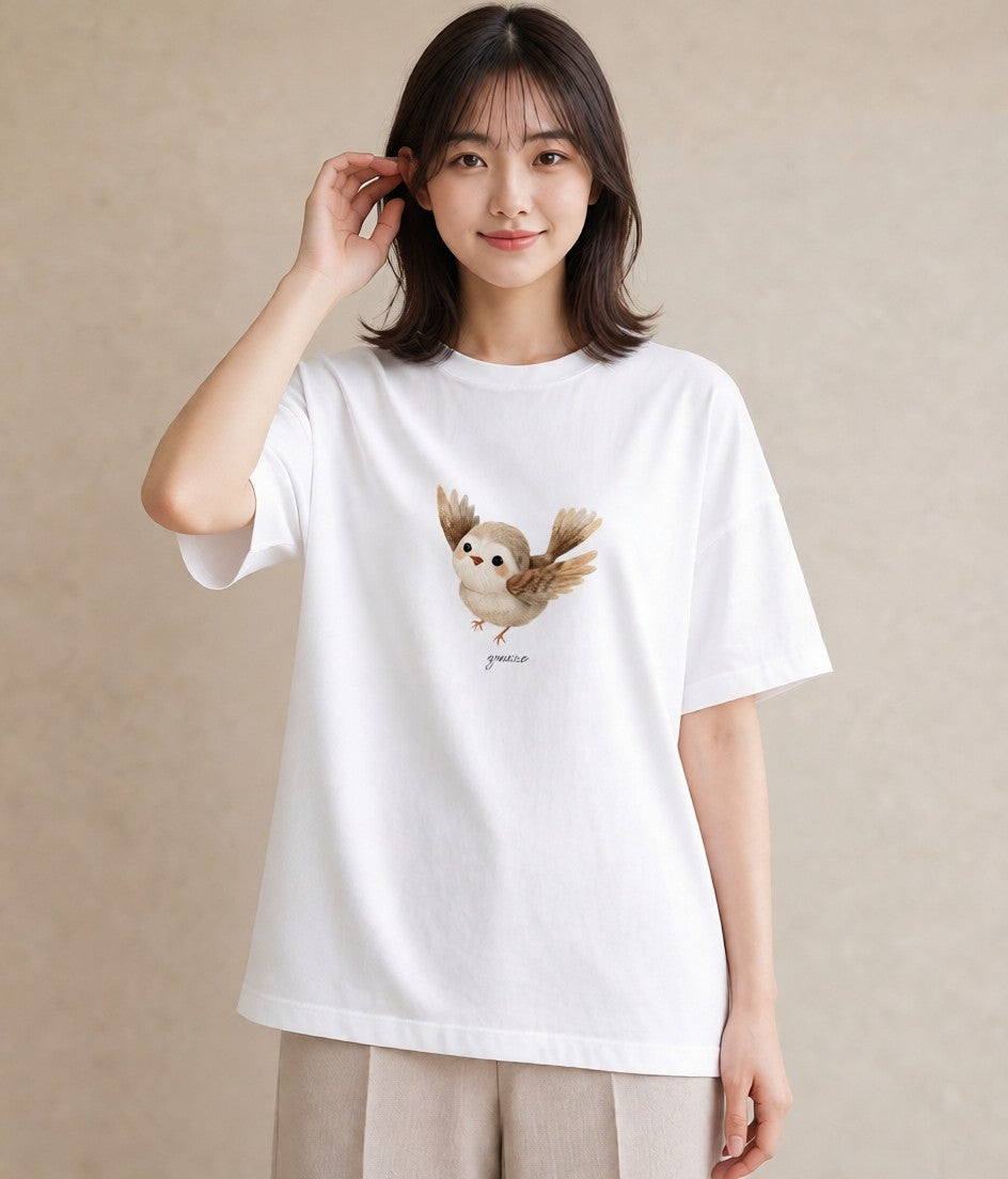 デザインTシャツ レディース シマエナガ しまえなが 動物 アニマル イラスト ガーリー レイヤード 友達ギフト 白T YMAZO